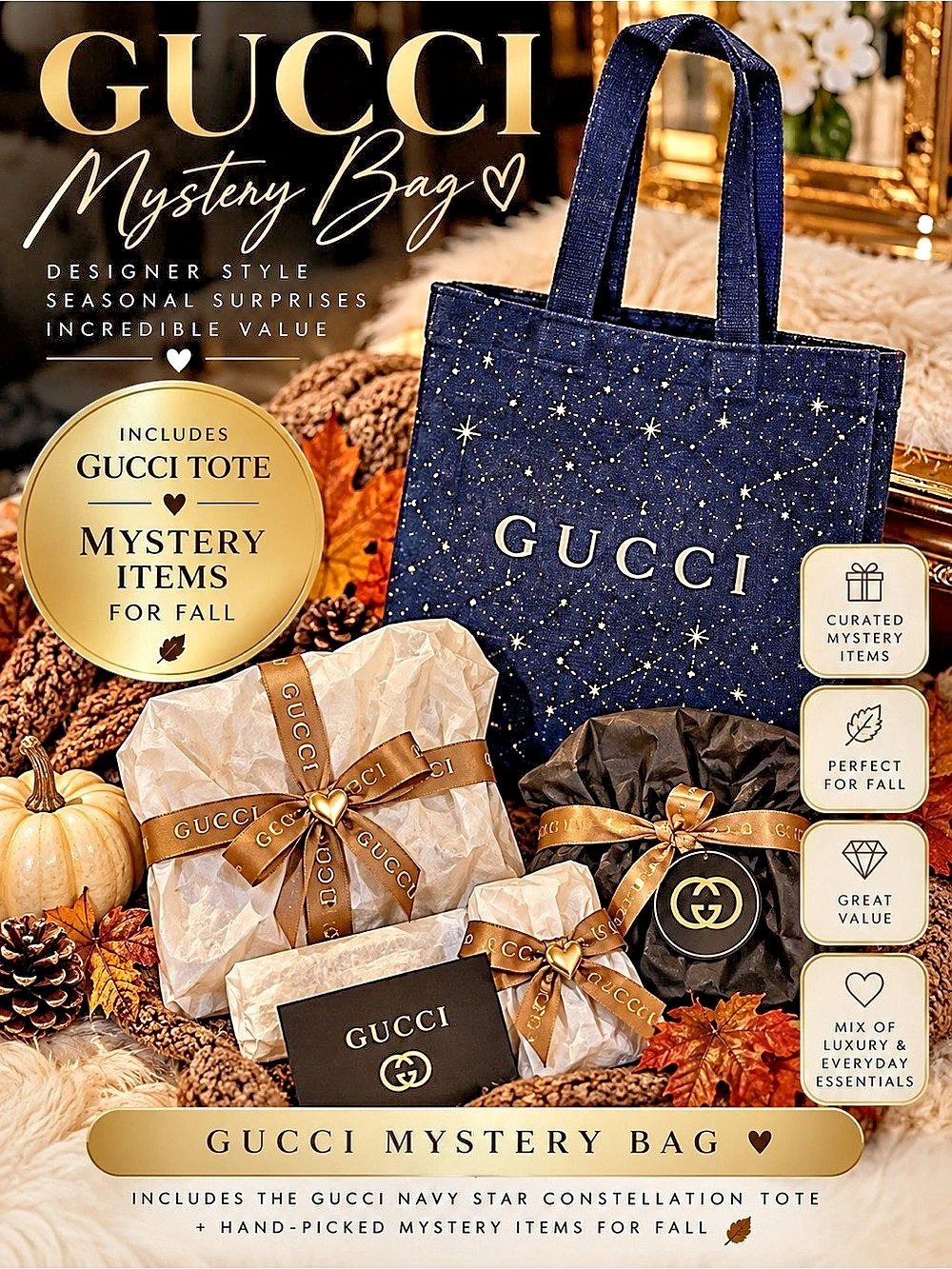 Gucci Autumn 🍂 Mystery Bag Limited Edition Navy Constellation Astrology Tote Bag